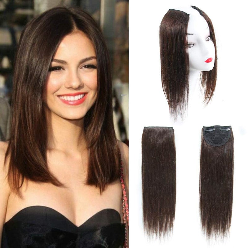 Aosome 2 Pieces Dark Brown Human Hair Clip in Hair Extensions 14inch,Straight Hairpiece about 25g/pc,total 50g - Image 1